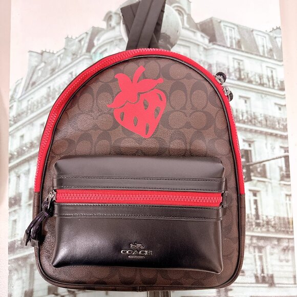 Coach F78252 Medium Charlie Backpack in Signature Canvas With Strawberry Motif main image 7